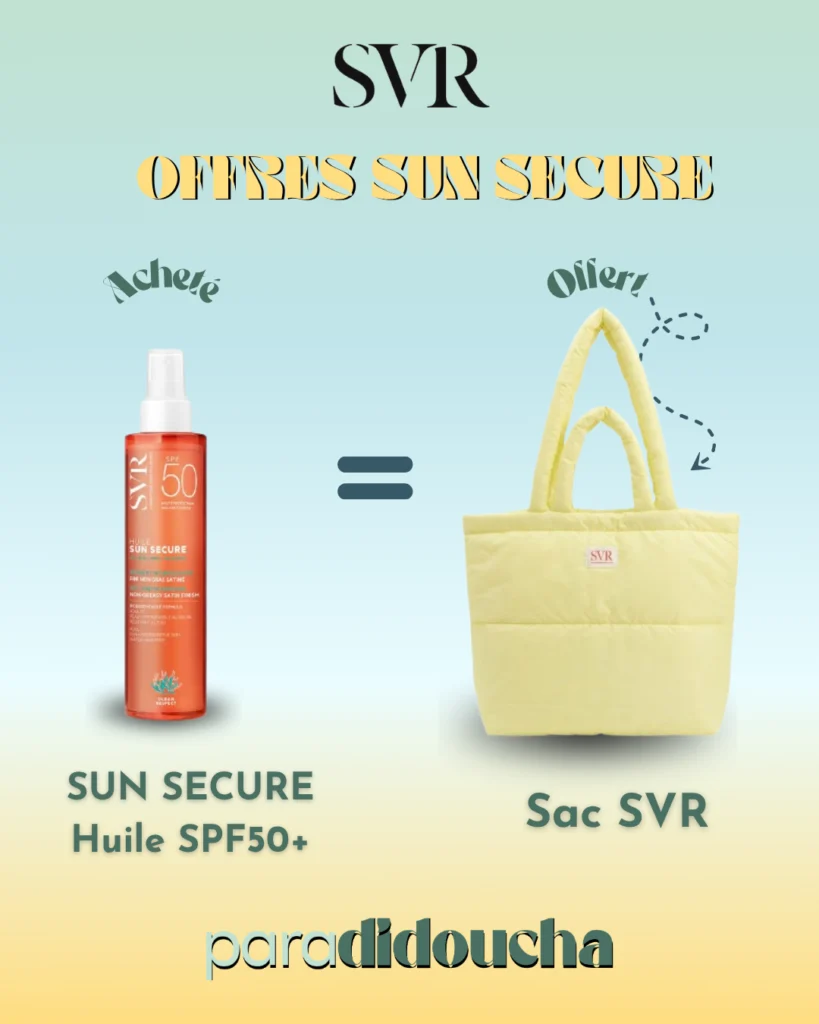 SVR SUN sécure HUILE Sèche Biodégradable SPF50+ 200ml + Sac Offert