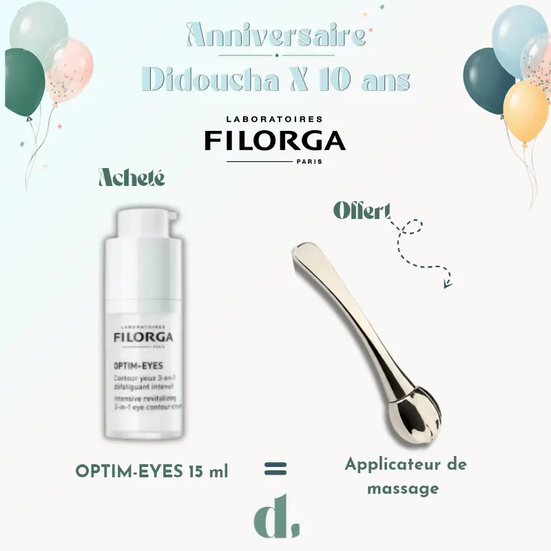 Filorga Optim-Eyes 15 ml avec applicateur de massage offert offre anniversaire Didoucha 10 ans en Parapharmacie