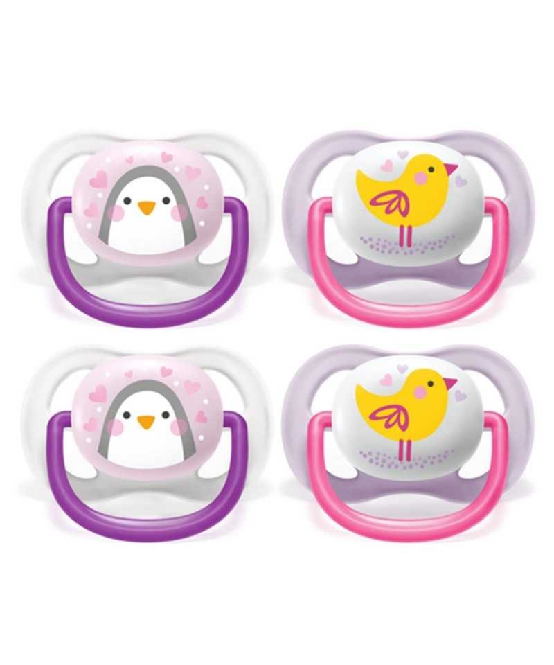 Avent sucette ortho 0-6m girl peng/bird