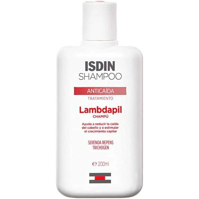 Photo des deux flacons de shampoing ISDIN : Lambdapil Anti-chute 200ml et Daylisdin Usage Fréquent 100ml format voyage OFFERT.