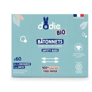 Dodie Coton tiges avec embout sécurité 100% Coton Bio X60