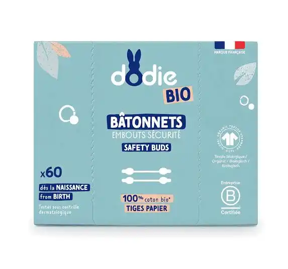 Dodie Coton tiges avec embout sécurité 100% Coton Bio X60