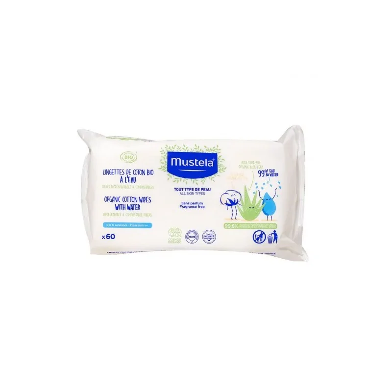 Mustela Lingettes De Coton Bio à l'eau Certifiées Bio 60 Parapharmacie Maroc