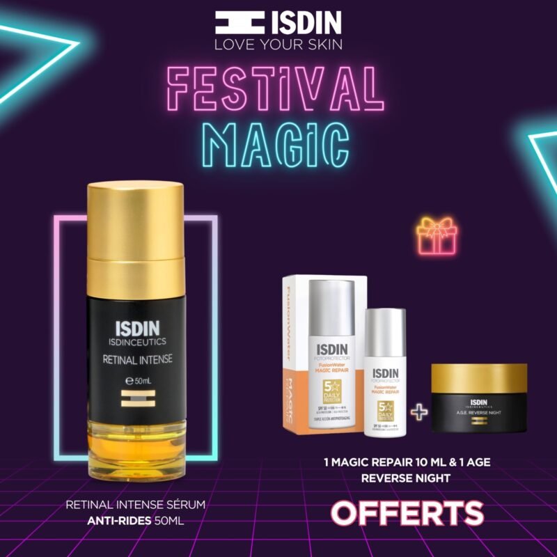 isdin-serum-retinal-intense-50ml-vanity-case-offerte Photo du flacon de Sérum Retinal Intense 50ml ISDIN Isdinceutics posé devant la Vanity Case rigide OFFERTE.