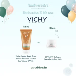Vichy Capital Soleil Écran Solaire Émulsion Toucher Sec Teintée SPF50+ | + LIFTACTIV Collagen Specialist 16 Day 15ML – Image 1