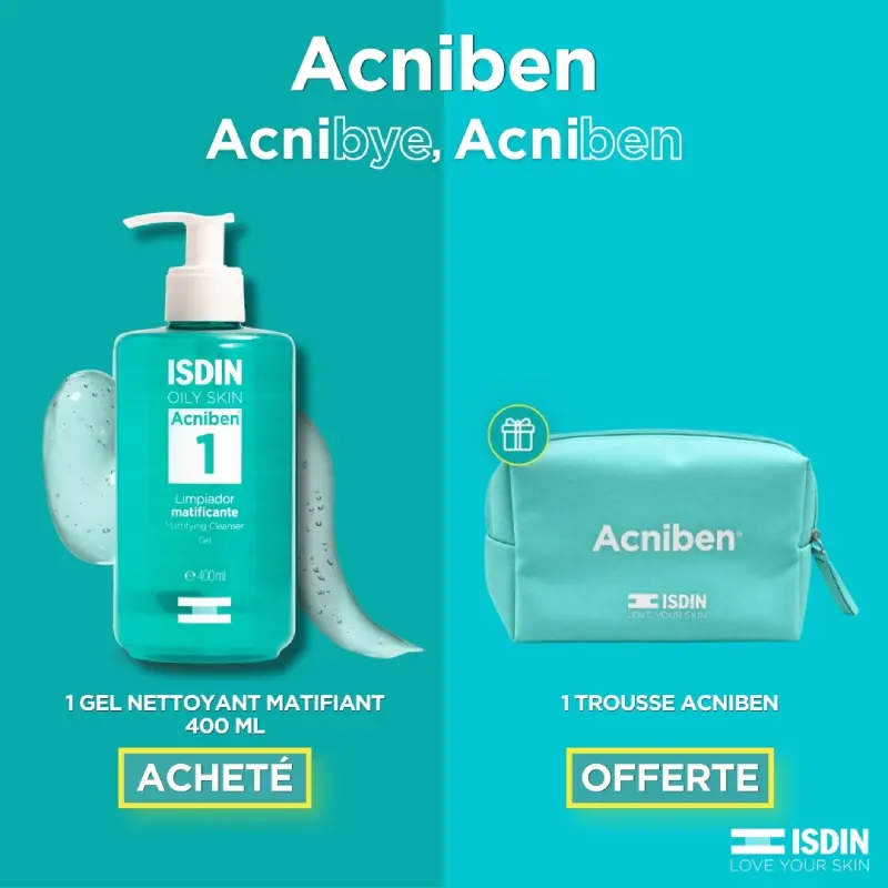 ISDIN Acniben Gel Nettoyant Matifiant 400ml + trousse
