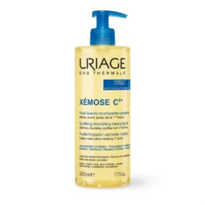 Flacon de Uriage Xémose C8+ Huile Lavante Nourrissante Apaisante 500ml, soin nettoyant corporel anti-grattage pour peaux sèches et atopiques
