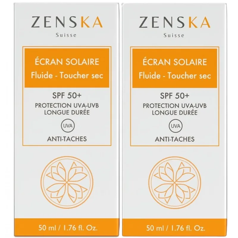 ZENSKA Écran Solaire Fluide Toucher Sec – 50ml (Pack de 2)