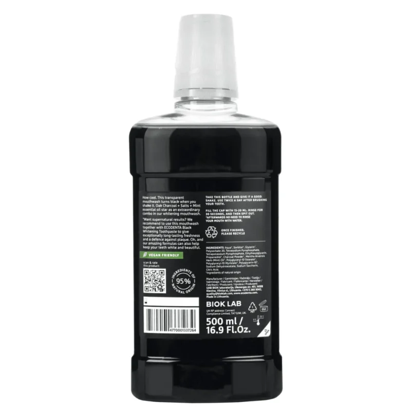 ECODENTA Bain de Bouche Extraordinaire Blanchissant au Charbon Noir – 500 ml