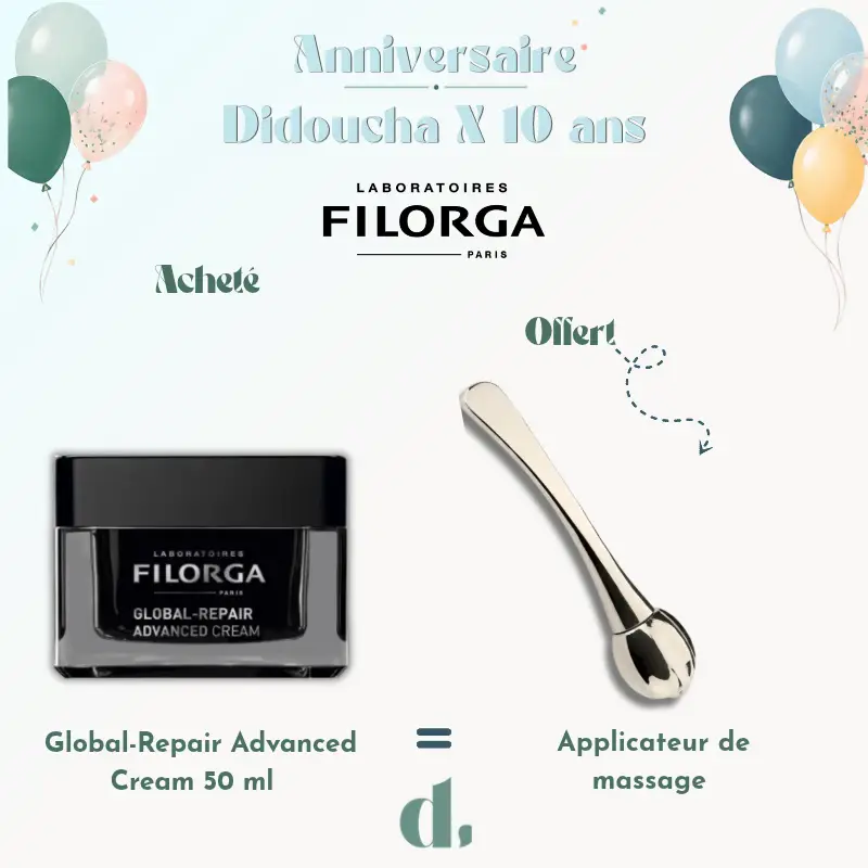 Filorga Global-Repair Advanced Cream 50ml avec applicateur de massage offert offre anniversaire Didoucha 10 ans en Parapharmacie