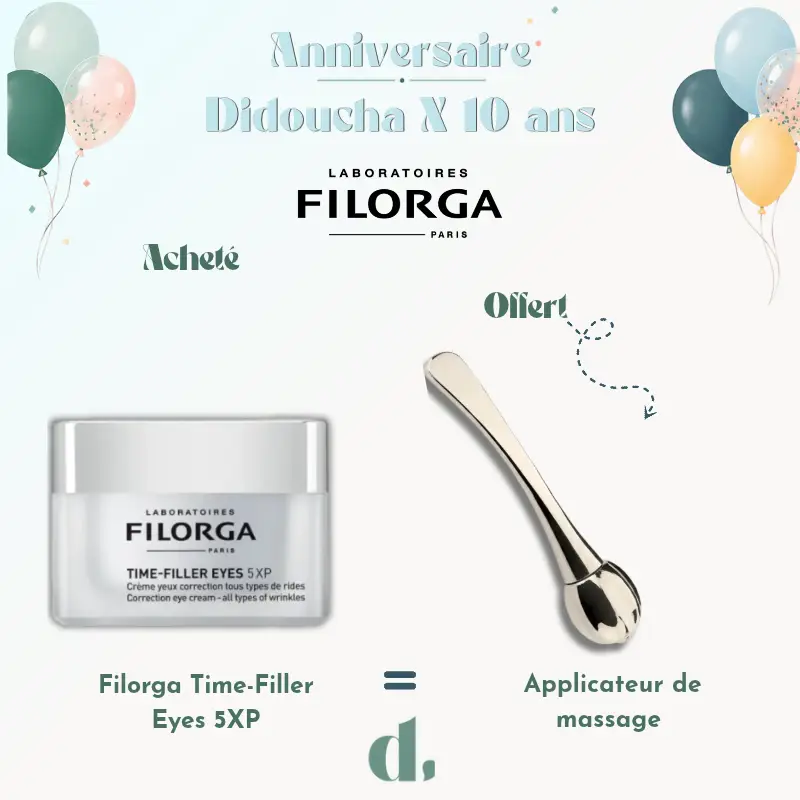 Filorga Time-Filler Eyes 5XP 15 ml avec applicateur de massage offert offre anniversaire Didoucha 10 ans en Parapharmacie