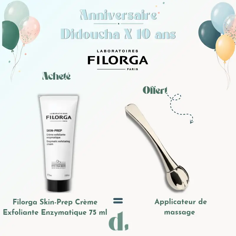 Filorga Skin-Prep Crème Exfoliante Enzymatique 75 ml avec applicateur de massage offert offre anniversaire Didoucha 10 ans en Parapharmacie