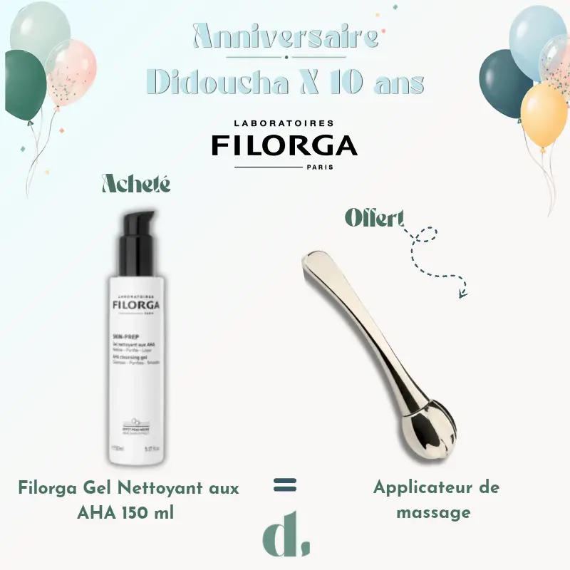 Filorga Gel Nettoyant aux AHA 150 ml avec applicateur de massage offert offre anniversaire Didoucha 10 ans en Parapharmacie