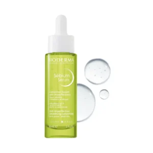 Bioderma Sébium Sérum 30ml à côté du tube de SÉBIUM Gel Moussant Actif 45ml OFFERT.