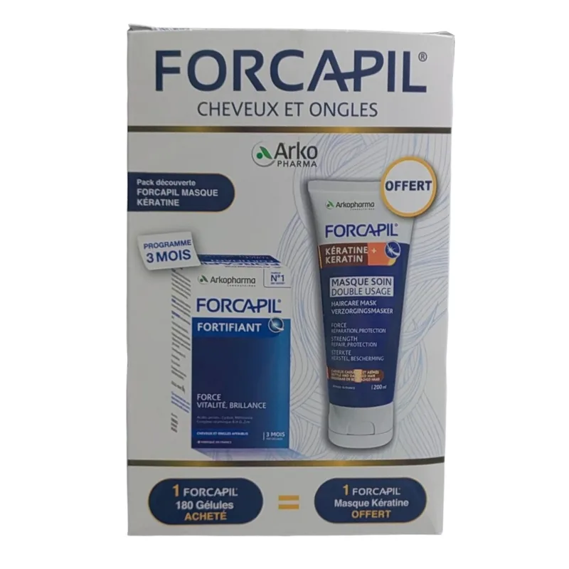 Forcapil Fortifiant 180 gélules + Masque Kératine Offert