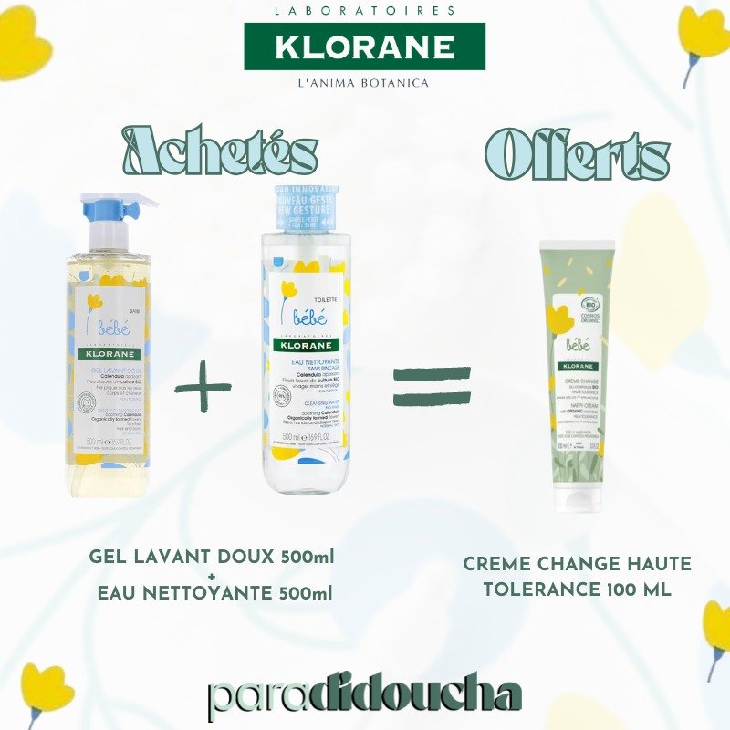 Klorane Bébé Gel Lavant Doux 500ml + Eau Nettoyante 500ml