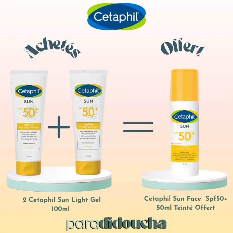 2 Cetaphil Sun Light Gel 100ml = Sun Face Teinté Offert