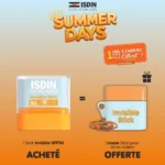 Photo du pack ISDIN Fotoprotector Invisible Stick SPF50 dans sa coque, accompagné de l'échantillon de sérum Hyaluronic Concentrate 5ml offert.