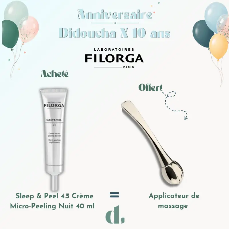 Filorga Sleep & Peel 4.5 crème micro-peeling nuit 40 ml avec applicateur de massage offert offre anniversaire Didoucha 10 ans en Parapharmacie