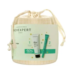 Photo du Coffret Novexpert Trio Zinc contenant la Gelée Moussante Purifiante 150ml et le Stop Bouton Express 7ml.