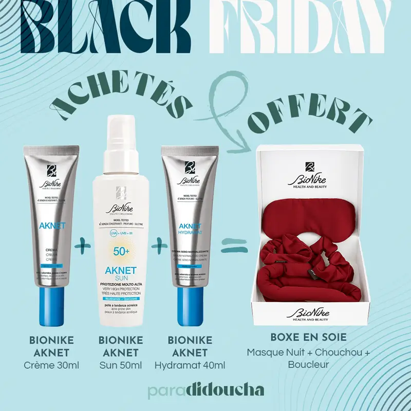 Bionike Aknet Crème 30ml + Solaire 50ml + Hydramat 40ml = Boxe En Soie OFFERT