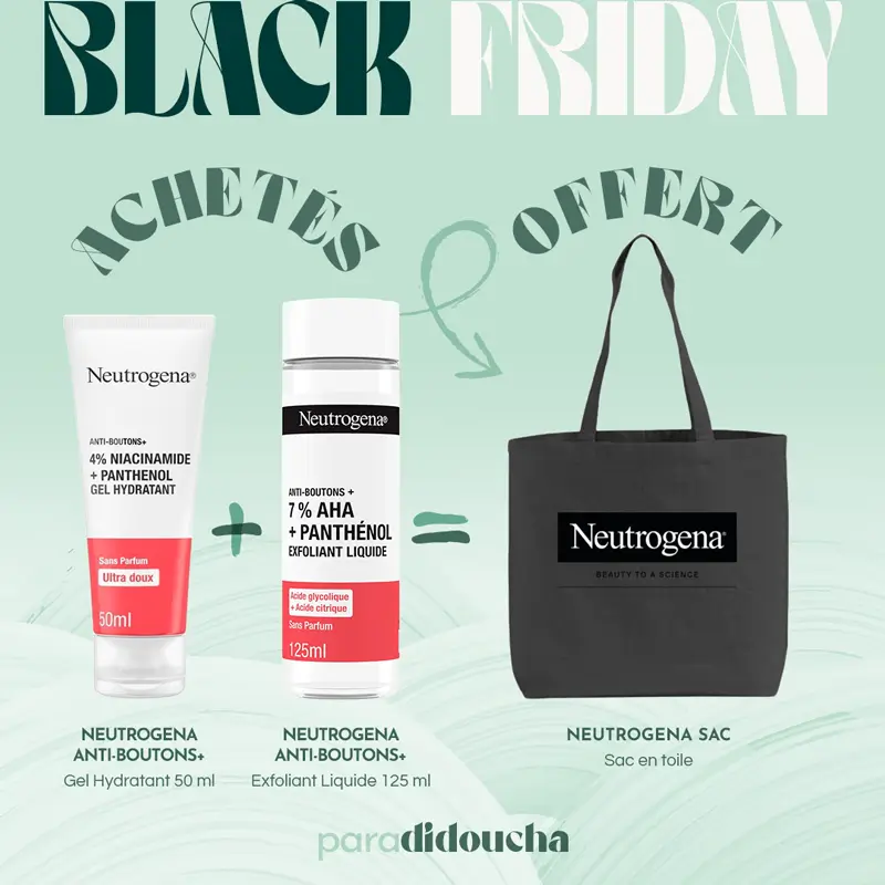 Neutrogena Anti-Boutons Gel Hydratant 50 ml Exfoliant Liquide 125ml Sac OFFERT