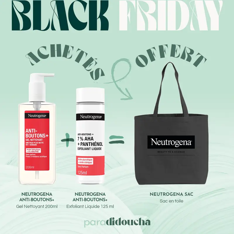 Neutrogena Anti-Boutons+ Gel Nettoyant 200ml + Exfoliant Liquide 125ml = Sac OFFERT