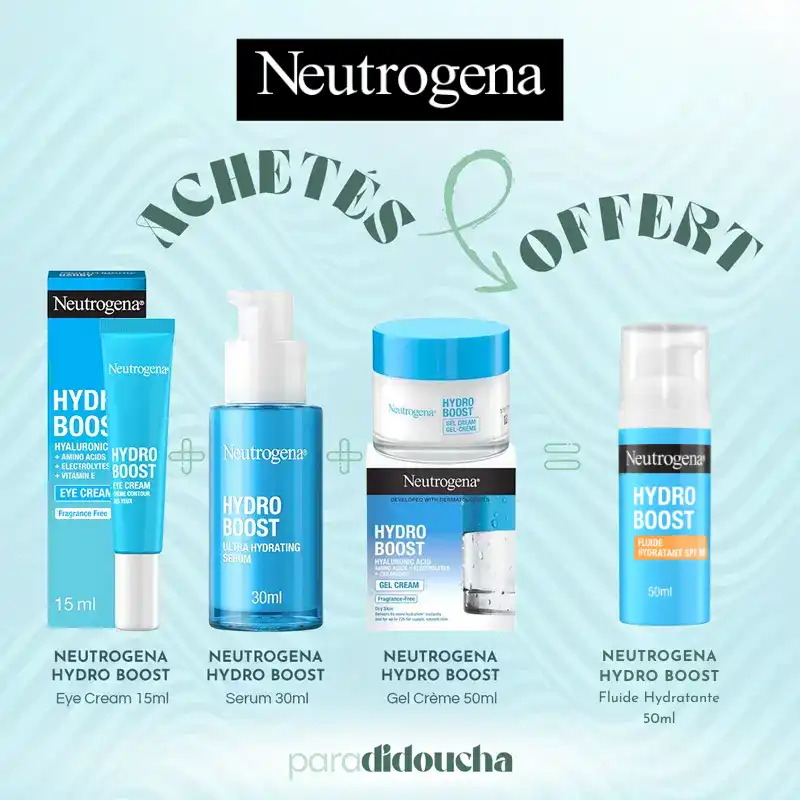 Neutrogena Hydro Boost : Gel-Crème 50ml + Sérum 30ml + Contour des Yeux 15ml | Rouleau Jade OFFERT