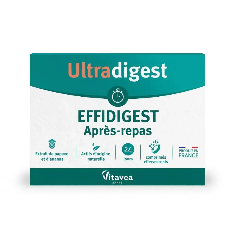 Digestion Après-Repas Vitavea Effidigest 24 comprimés effervescents aux enzymes et probiotiques