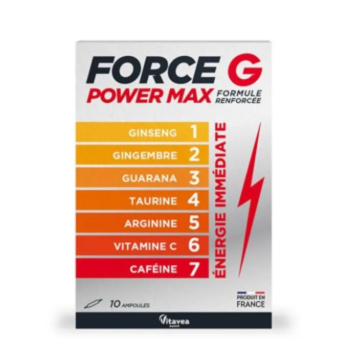 Booster Énergie Puissant Vitavea Force G Power Max 10 ampoules à la taurine et caféine