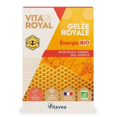 Ampoules Énergie Bio Vitavea Vita'Royal au ginseng et gelée royale pour la fatigue