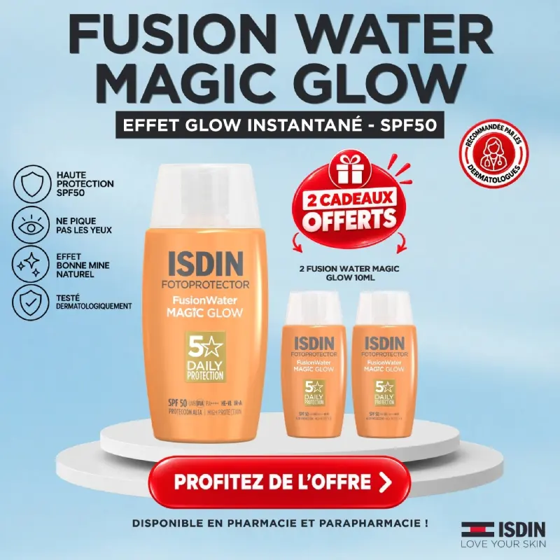 ISDIN Fotoprotector – Écran Solaire Effet Glow ÉCLAT 100% Fusion Water Magic SPF50 50ml