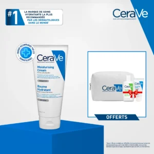 Coffret CeraVe comprenant le Baume Hydratant Visage 177ml, une trousse, une crème lavante 20ml et un mini baume.