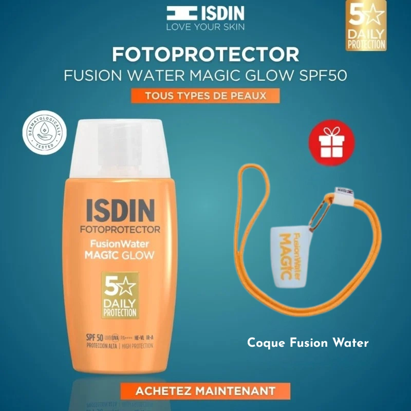 Écran Solaire Effet Glow ISDIN Fusion Water Magic Glow SPF50 pour un teint éclatant et protégé