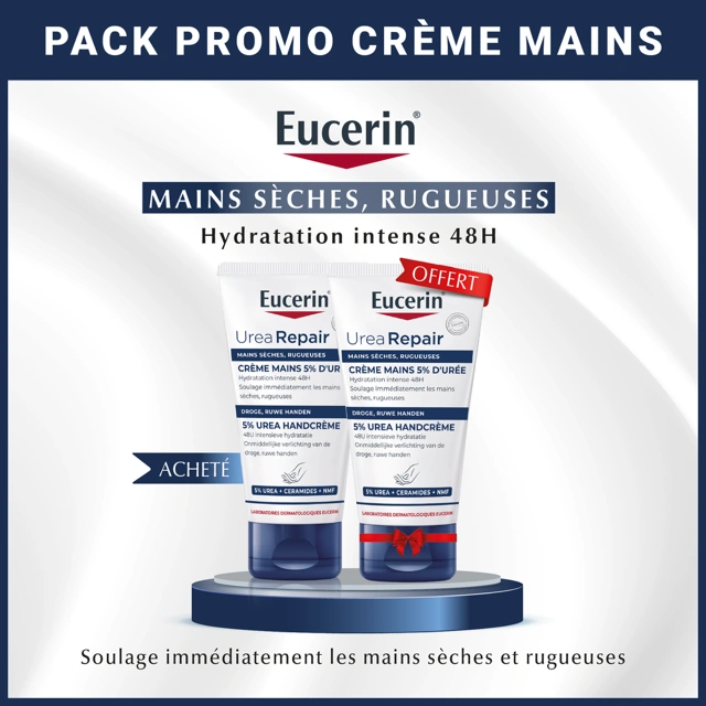 Crème Mains Réparatrice Urée Eucerin UreaRepair PLUS Pack Promo 1+1 offert pour mains rugueuses