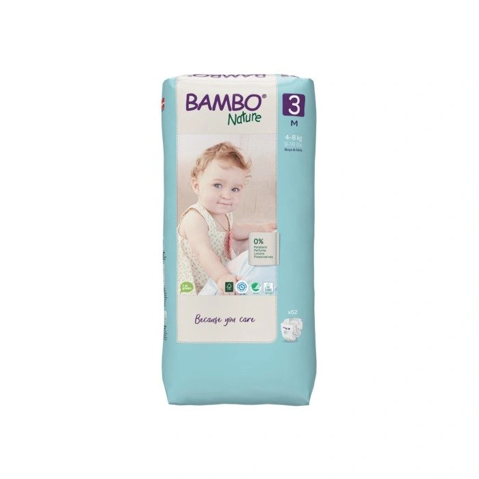 Paquet de 52 couches bébé écologiques Bambo Nature Taille 3 pour nourrissons de 4 à 8 kg