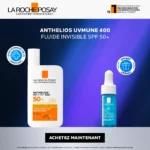Flacon de fluide solaire invisible La Roche-Posay Anthelios UVMUNE 400 SPF 50+ pour une protection visage imperceptible.