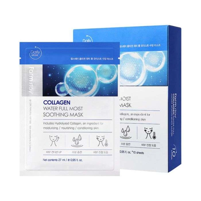 farmstay-collagen-water-moist-soothing-mask-tissu-au-collagene-10-sheets Pack de 10 masques en tissu au collagène marin Farmstay pour une peau hydratée, apaisée et repulpée