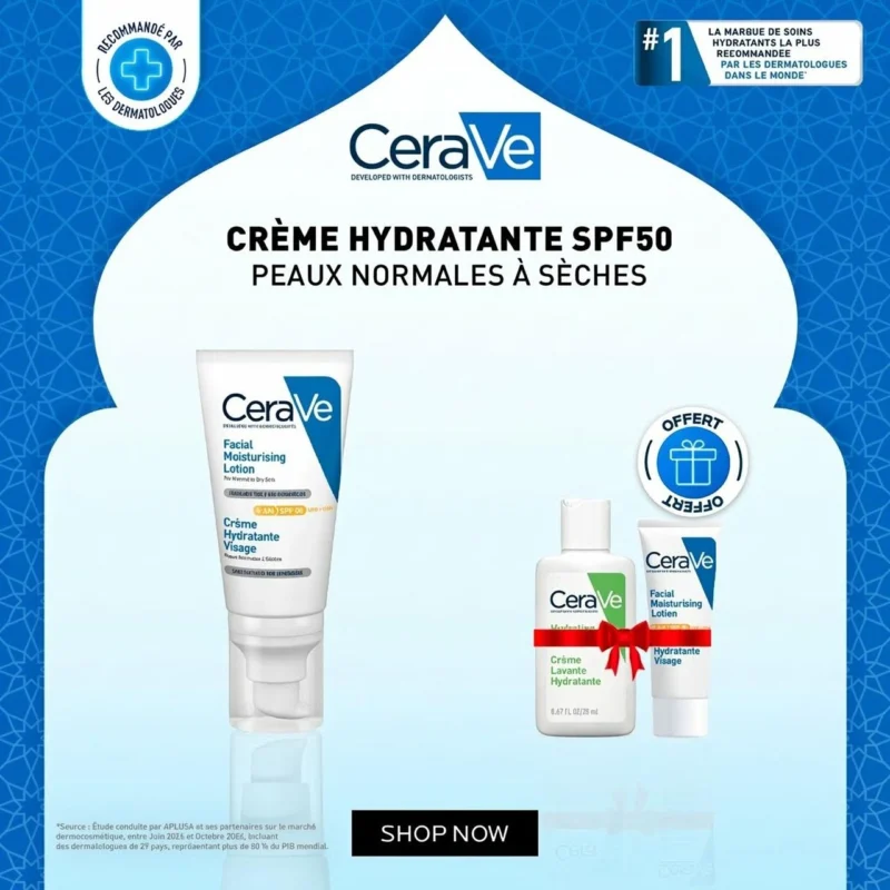 cerave-pack-ramadan-creme-hydratante-visage-offert Pack Ramadan CeraVe avec la Crème Hydratante Visage 52ml et deux soins format voyage offerts.