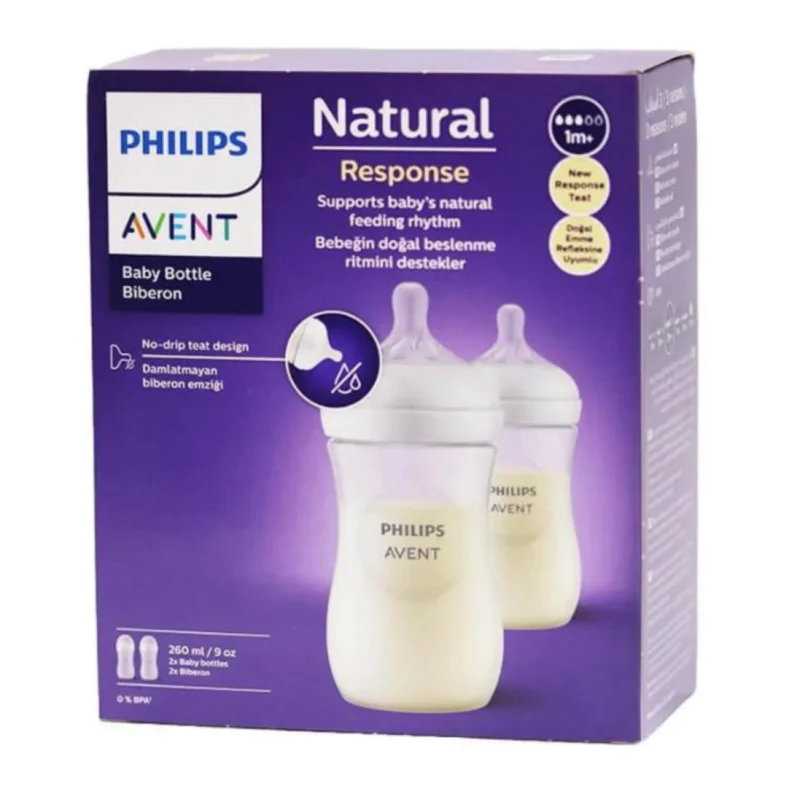 philips-avent-natural-baby-bottle-260ml-pack-2 Pack de 2 Biberons Philips Avent Natural de 260ml pour bébés de 1 mois et plus.