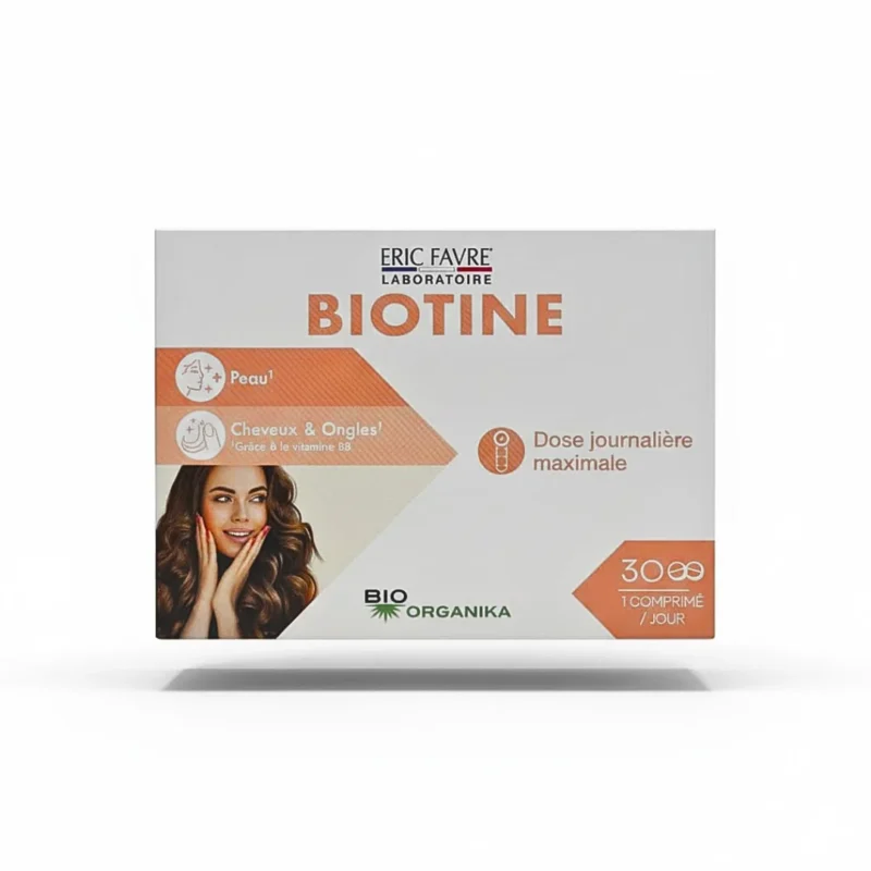 eric-favre-biotine-30-comprimes-cheveux-ongles-vitalite Boîte de Biotine Cheveux & Ongles Eric Favre 30 comprimés pour la croissance et la force des cheveux et des ongles.