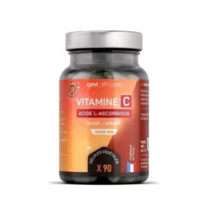 Pilulier de Vitamine C Acide L-Ascorbique 1000 mg GPH Diffusion pour l'énergie et l'immunité.
