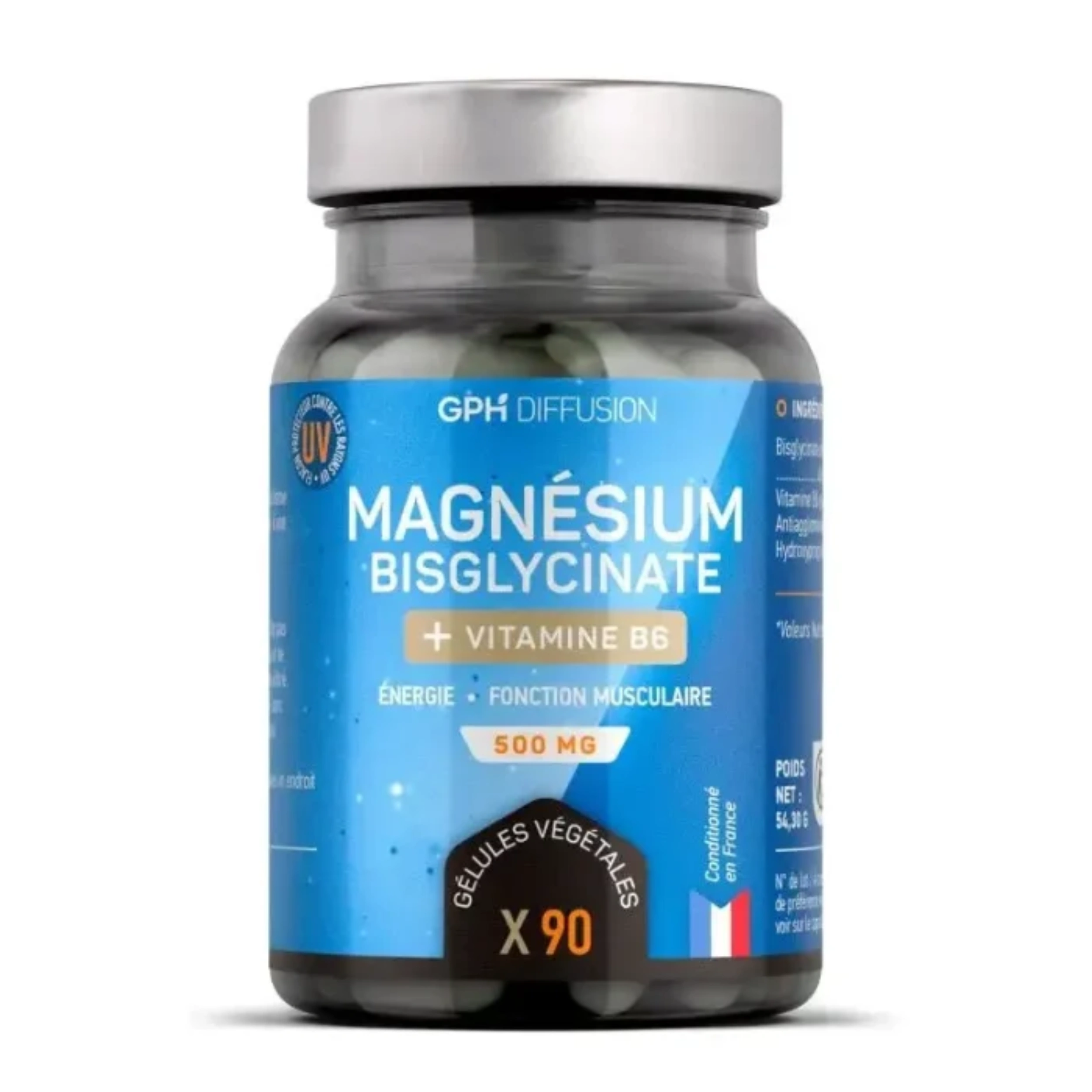 Pilulier de MAGNESIUM BISGLYCINATE et Vitamine B6 GPH Diffusion pour le stress et les muscles.