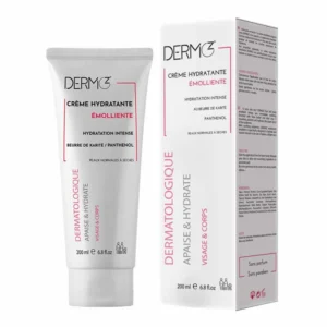 Tube de DERMOZ Crème Hydratante Émolliente 200ml pour visage et corps, peaux sèches.