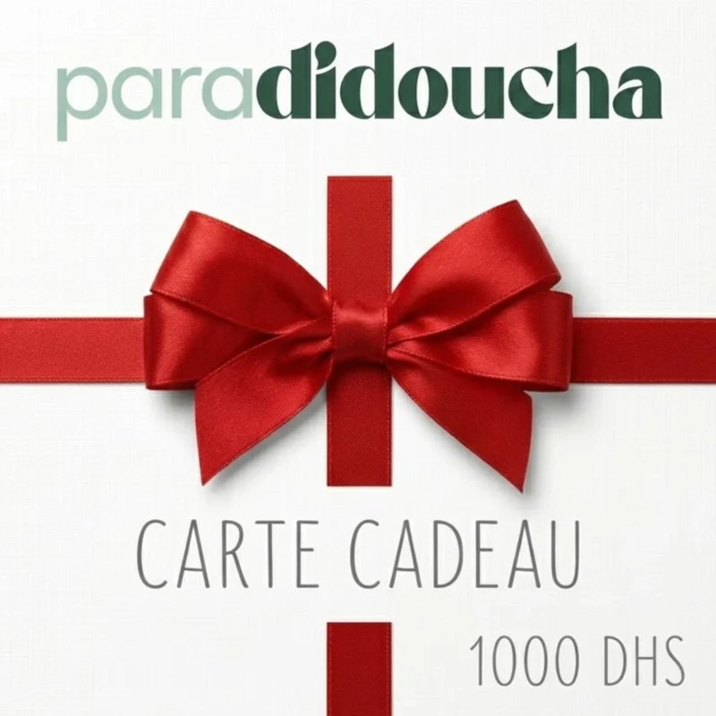 Carte Cadeau ParaDidoucha d'une valeur de 1000 DH, le cadeau idéal pour laisser vos proches choisir leurs soins préférés.