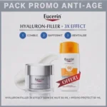Coffret Anti-Âge Hyaluron-Filler Eucerin comprenant le soin de nuit 50ml et le fluide Hydro Protect offert.