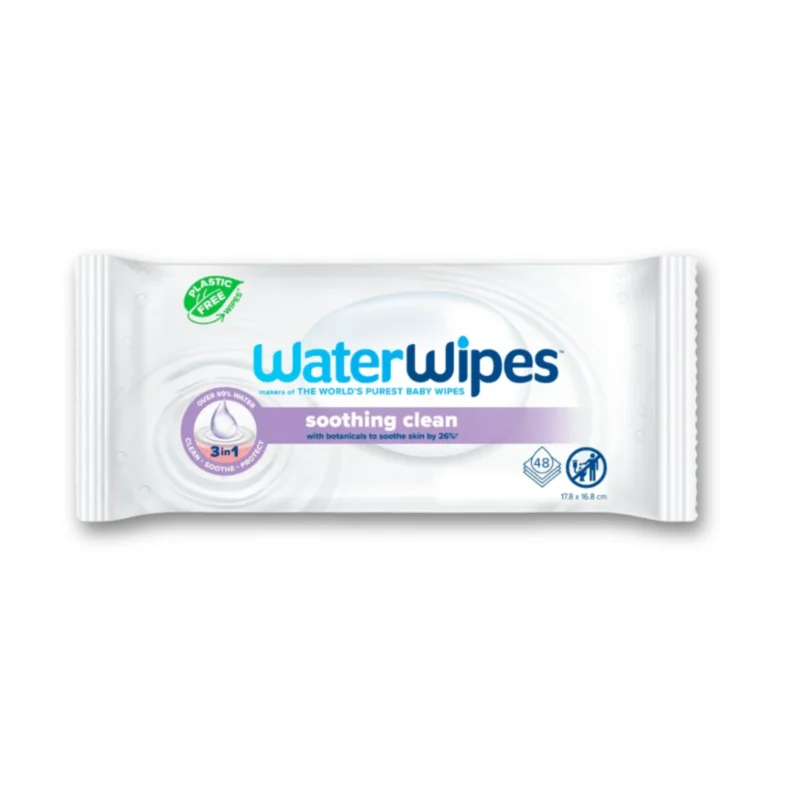 Lingettes Apaisantes Bébé WaterWipes Soothing Clean aux extraits botaniques, 100% sans plastique et biodégradables.
