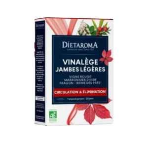 Boîte de 20 Ampoules Jambes Légères DIETAROMA Vinalège Bio pour une circulation et un drainage optimaux.