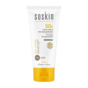 Écran Solaire Fluide SOSKIN SPF 50+ pour une protection maximale du visage contre les UV et les taches.