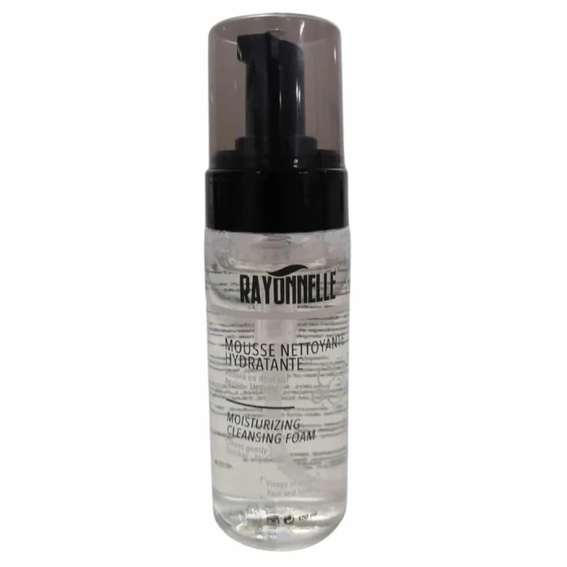 Flacon de Mousse Nettoyante Hydratante Rayonnelle pour un nettoyage doux et hydratant des peaux sensibles.